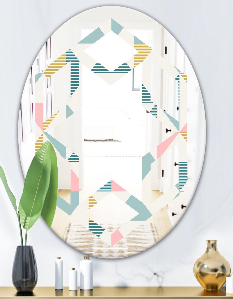 DesignQ Diamond Retro I - Modern Round Or Oval Wall Mirror - Hexagon Star