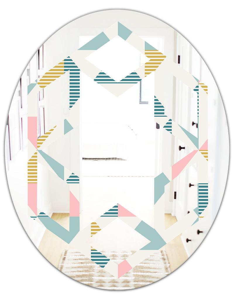 DesignQ Diamond Retro I - Modern Round Or Oval Wall Mirror - Hexagon Star