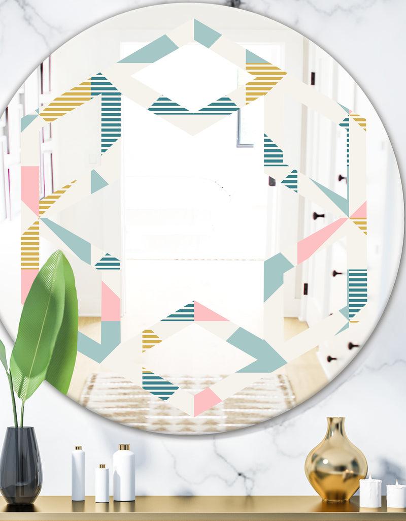 DesignQ Diamond Retro I - Modern Round or Oval Wall Mirror - Hexagon Star