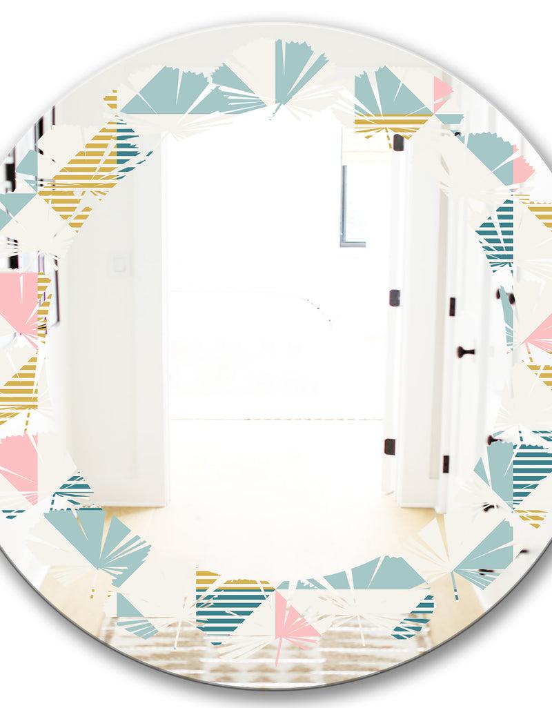 DesignQ Diamond Retro I - Modern Round Or Oval Wall Mirror - Leaves