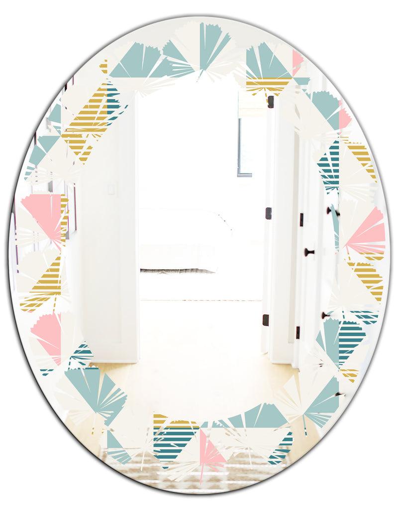 DesignQ Diamond Retro I - Modern Round Or Oval Wall Mirror - Leaves