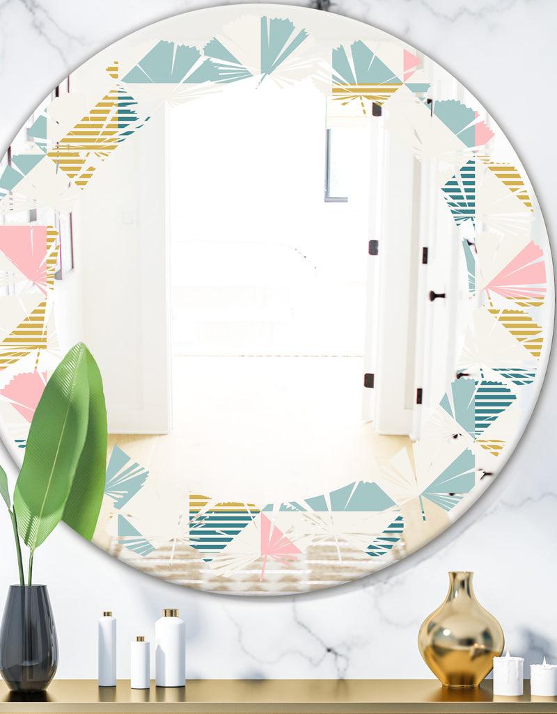 DesignQ Diamond Retro I - Modern Round or Oval Wall Mirror - Leaves