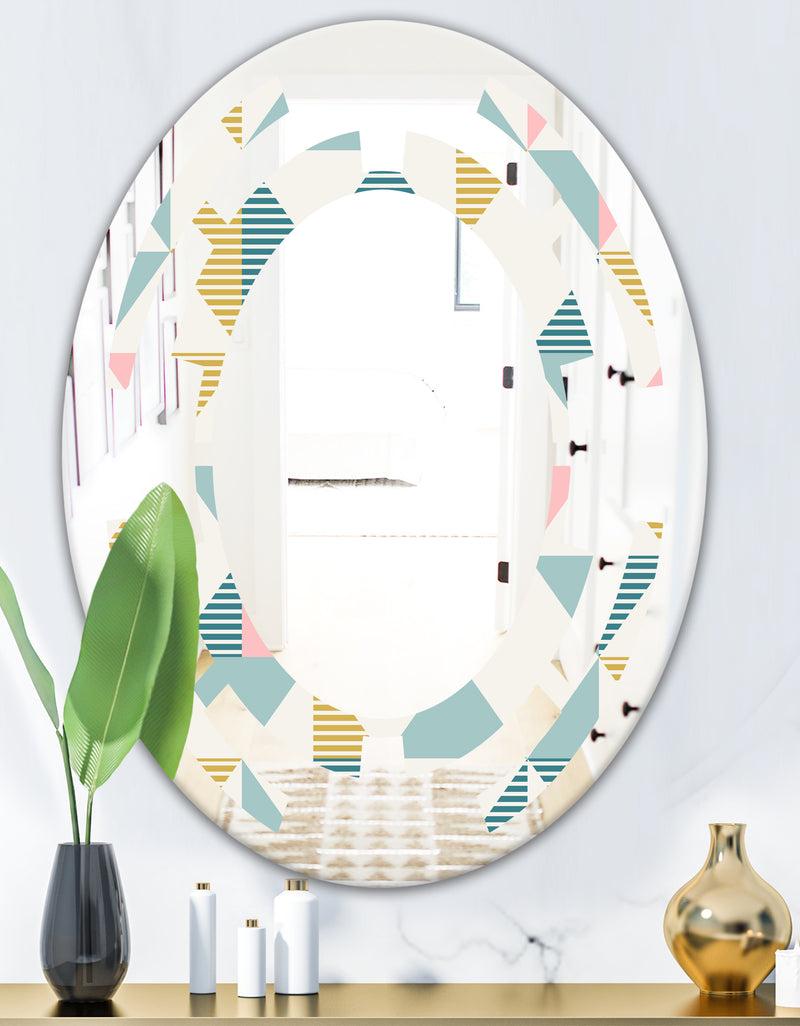 DesignQ Diamond Retro I - Modern Round Or Oval Wall Mirror - Space