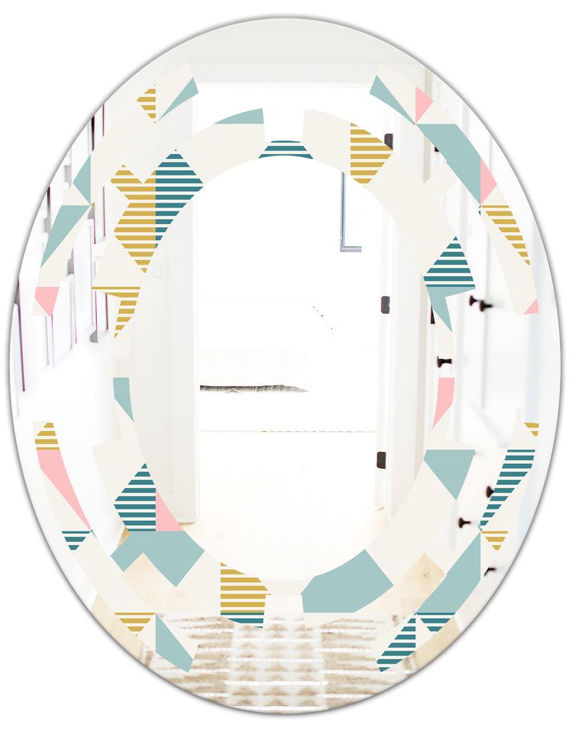 DesignQ Diamond Retro I - Modern Round Or Oval Wall Mirror - Space