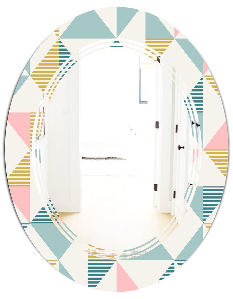 DesignQ Diamond Retro I - Modern Round Or Oval Wall Mirror - Triple C