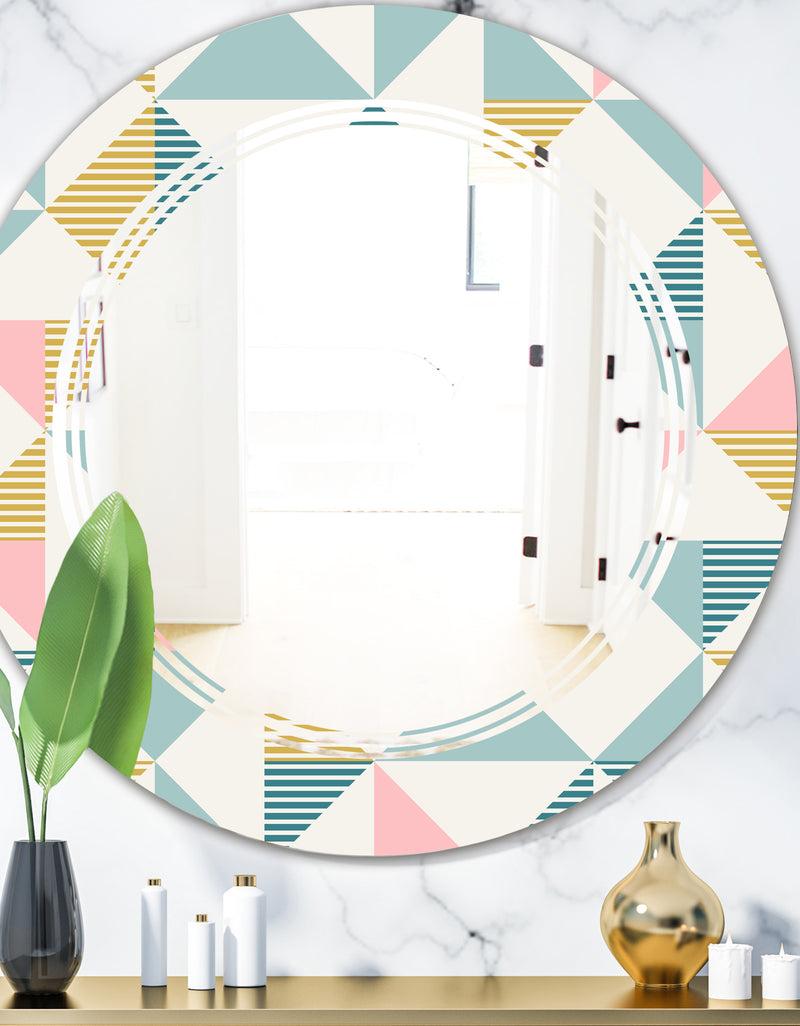 DesignQ Diamond Retro I - Modern Round or Oval Wall Mirror - Triple C