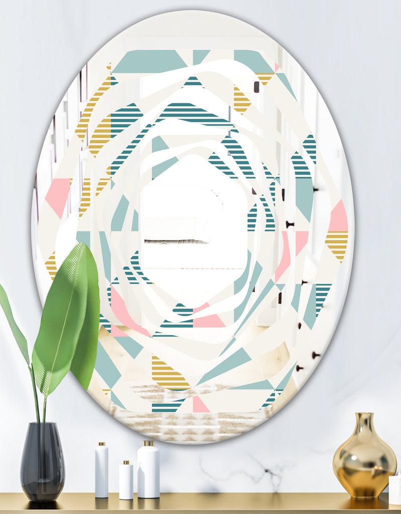 DesignQ Diamond Retro I - Modern Round Or Oval Wall Mirror - Whirl