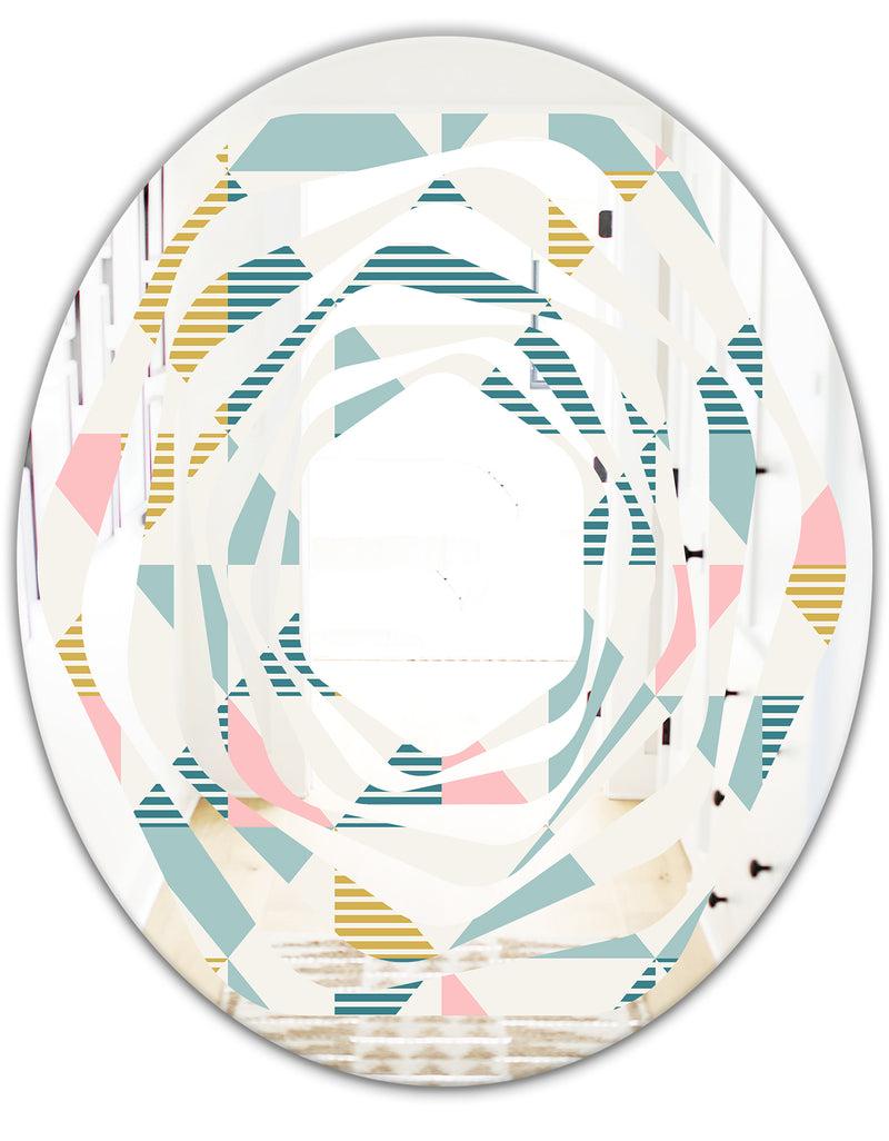 DesignQ Diamond Retro I - Modern Round Or Oval Wall Mirror - Whirl