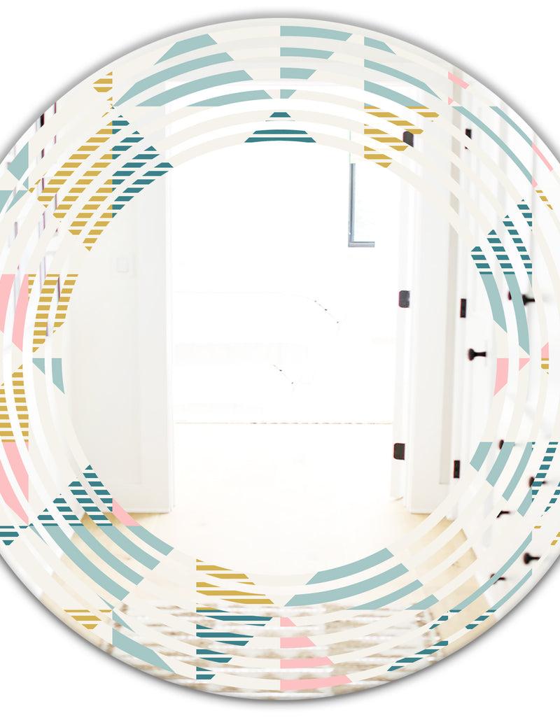 DesignQ Diamond Retro I - Modern Round Or Oval Wall Mirror - Wave