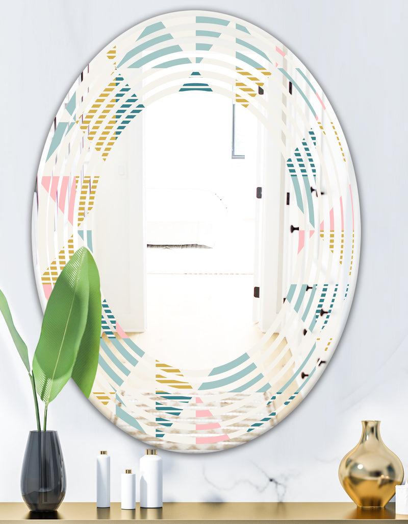 DesignQ Diamond Retro I - Modern Round Or Oval Wall Mirror - Wave