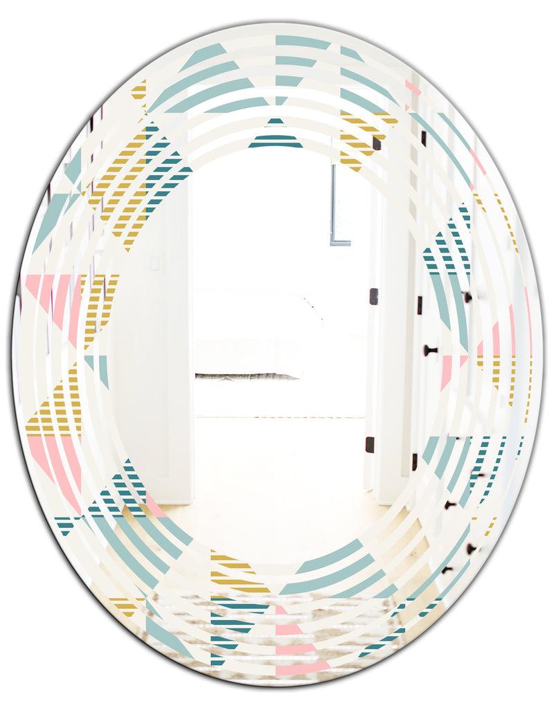 DesignQ Diamond Retro I - Modern Round Or Oval Wall Mirror - Wave