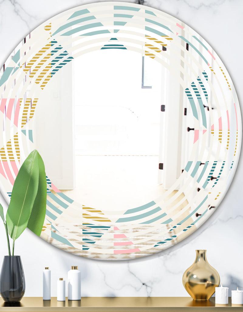 DesignQ Diamond Retro I - Modern Round or Oval Wall Mirror - Wave