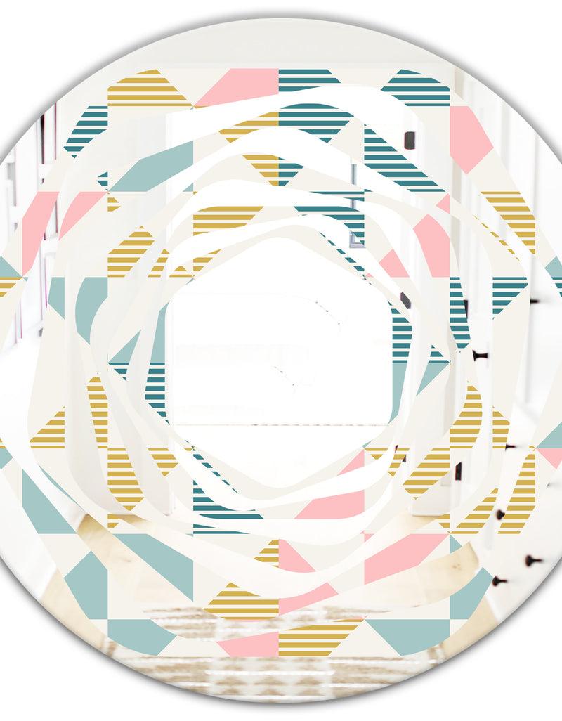 DesignQ Diamond Retro II - Modern Round Or Oval Wall Mirror - Whirl