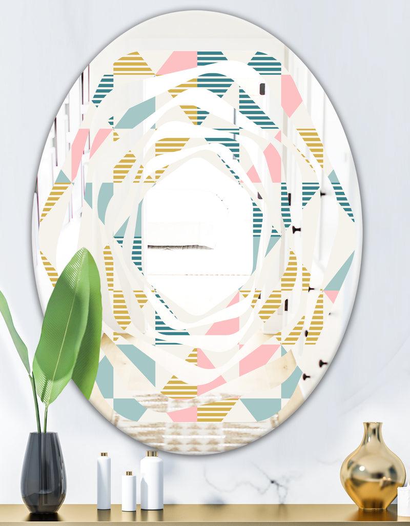 DesignQ Diamond Retro II - Modern Round Or Oval Wall Mirror - Whirl