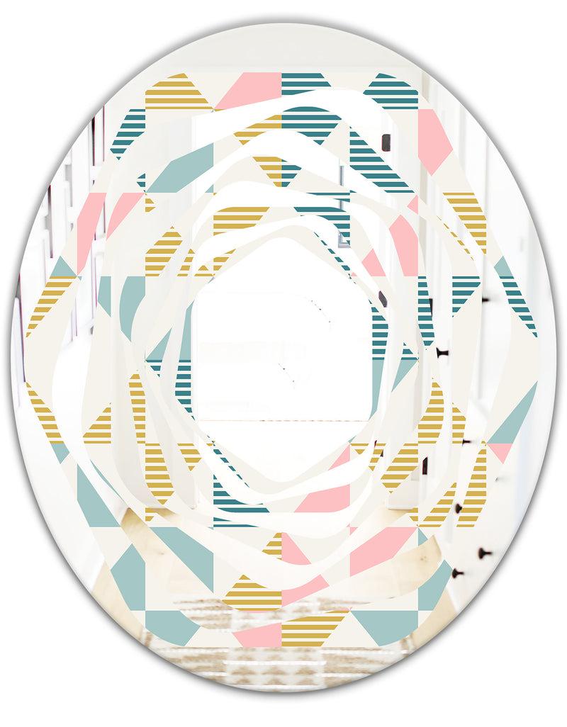 DesignQ Diamond Retro II - Modern Round Or Oval Wall Mirror - Whirl
