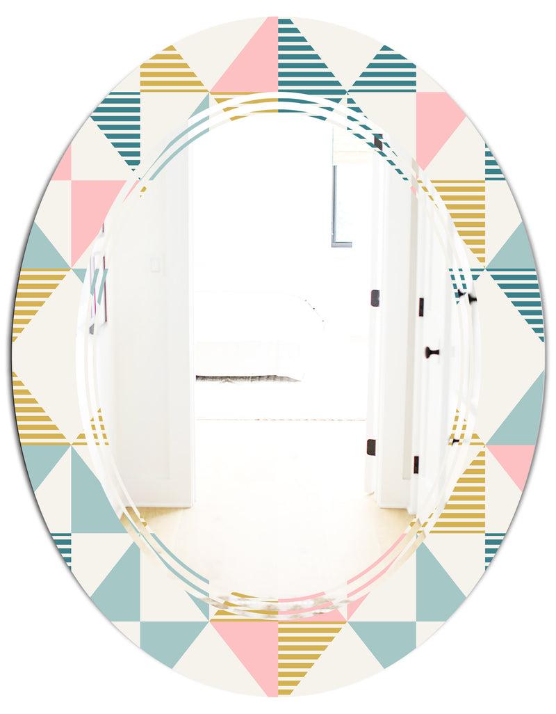 DesignQ Diamond Retro II - Modern Round Or Oval Wall Mirror - Triple C