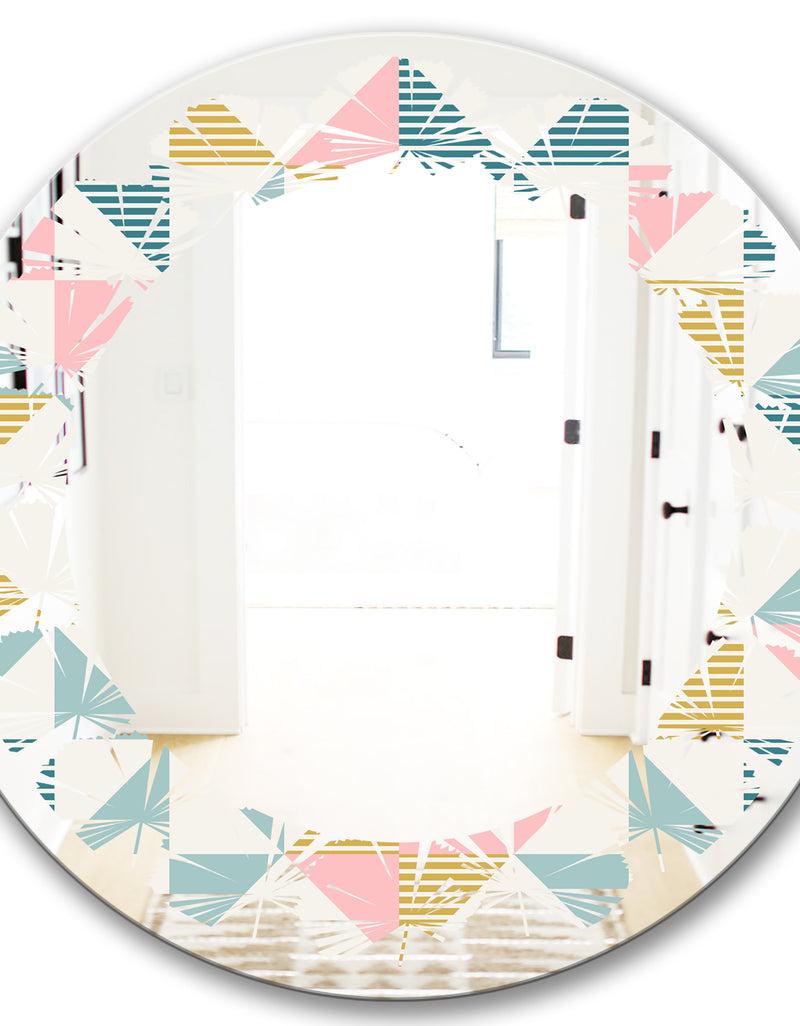 DesignQ Diamond Retro II - Modern Round Or Oval Wall Mirror - Leaves