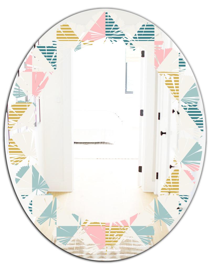 DesignQ Diamond Retro II - Modern Round Or Oval Wall Mirror - Leaves