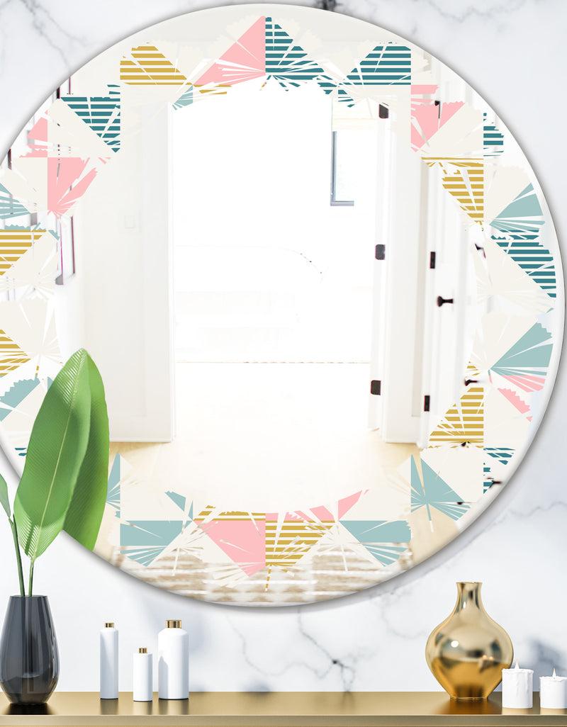 DesignQ Diamond Retro II - Modern Round or Oval Wall Mirror - Leaves