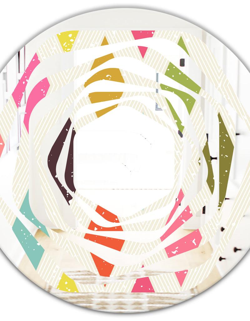 DesignQ Diamond Retro III - Modern Round Or Oval Wall Mirror - Whirl