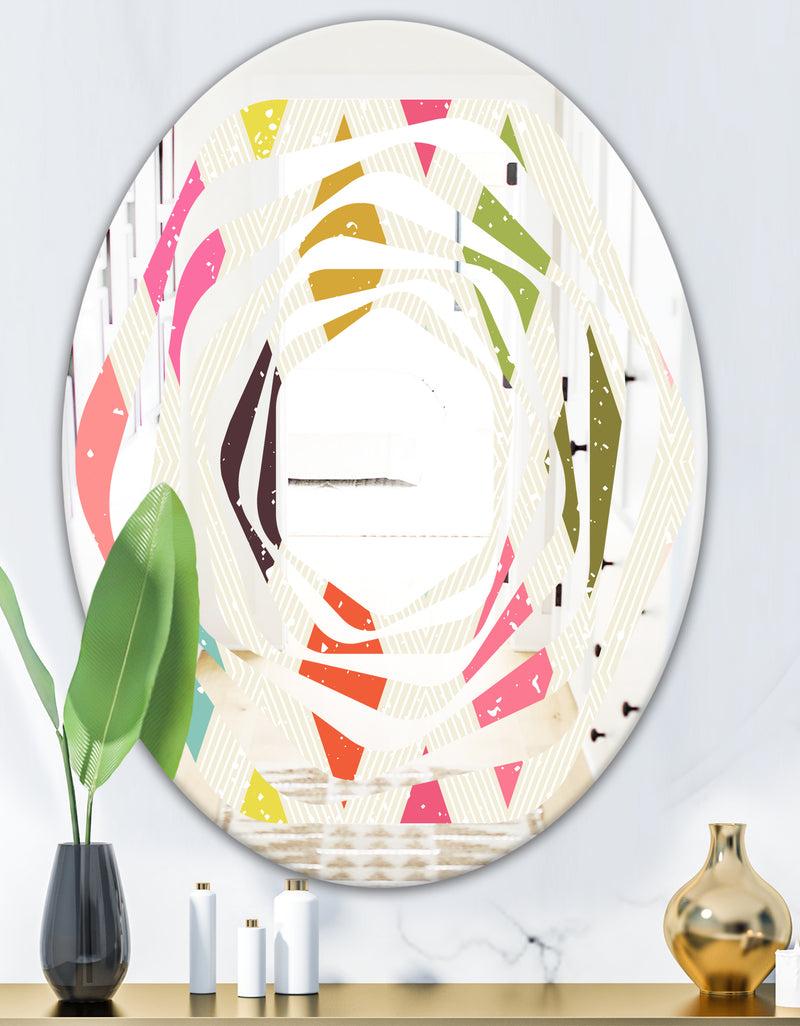 DesignQ Diamond Retro III - Modern Round Or Oval Wall Mirror - Whirl