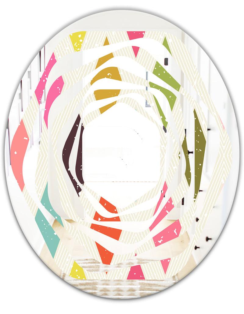 DesignQ Diamond Retro III - Modern Round Or Oval Wall Mirror - Whirl