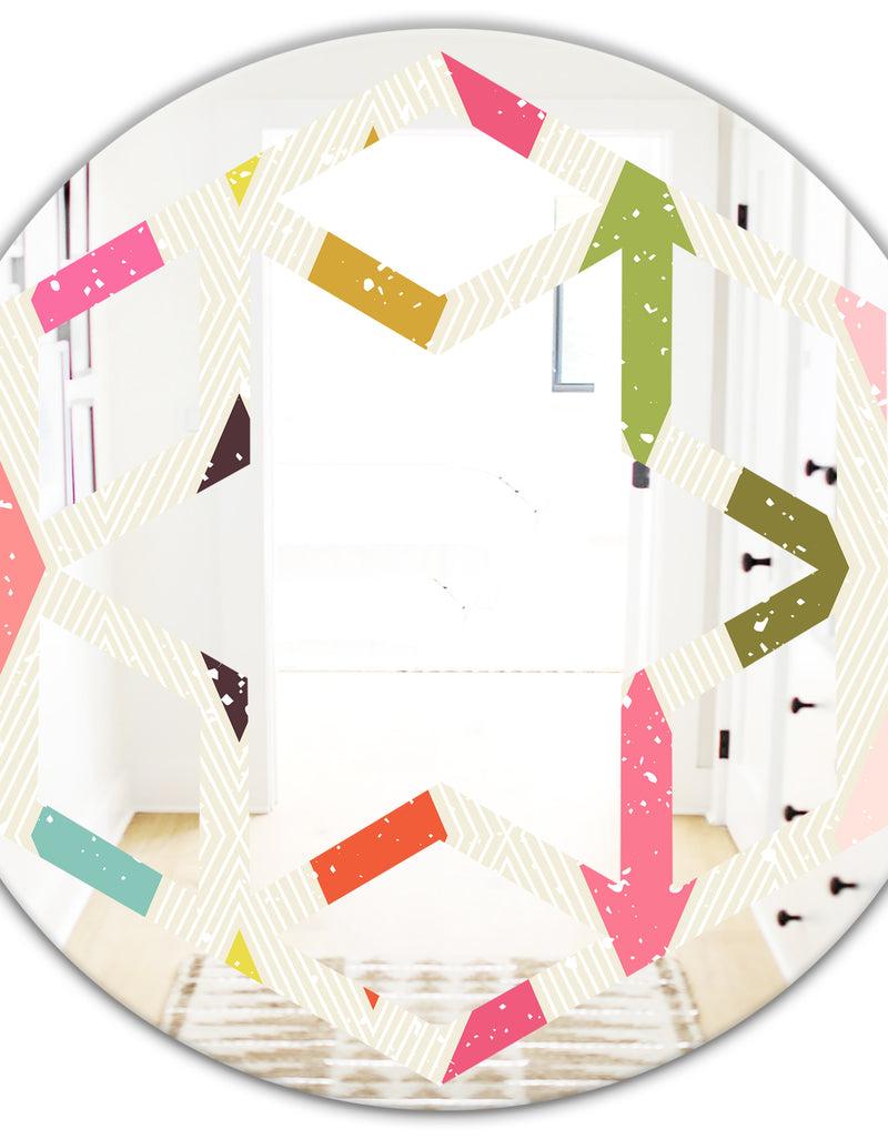 DesignQ Diamond Retro III - Modern Round Or Oval Wall Mirror - Hexagon Star
