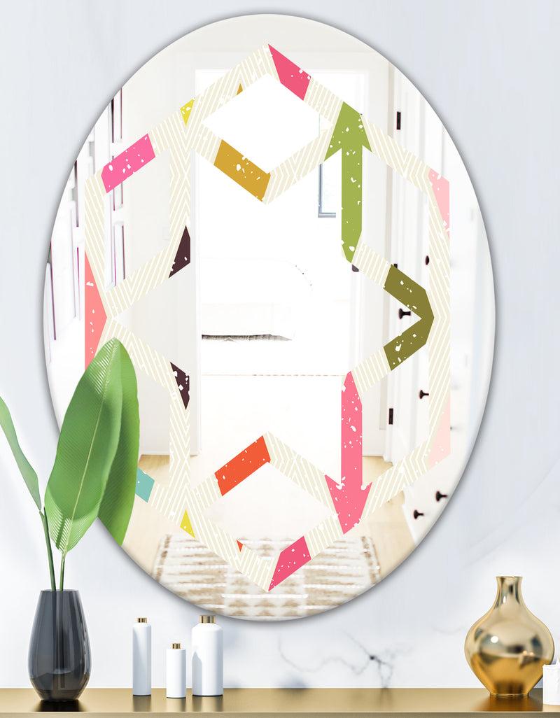 DesignQ Diamond Retro III - Modern Round Or Oval Wall Mirror - Hexagon Star