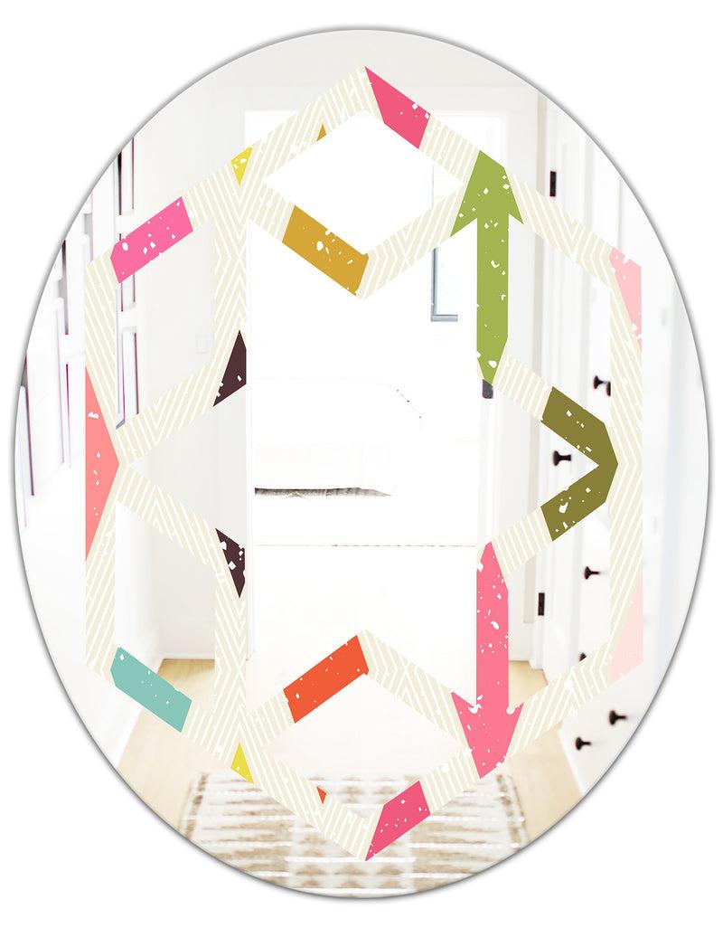 DesignQ Diamond Retro III - Modern Round Or Oval Wall Mirror - Hexagon Star