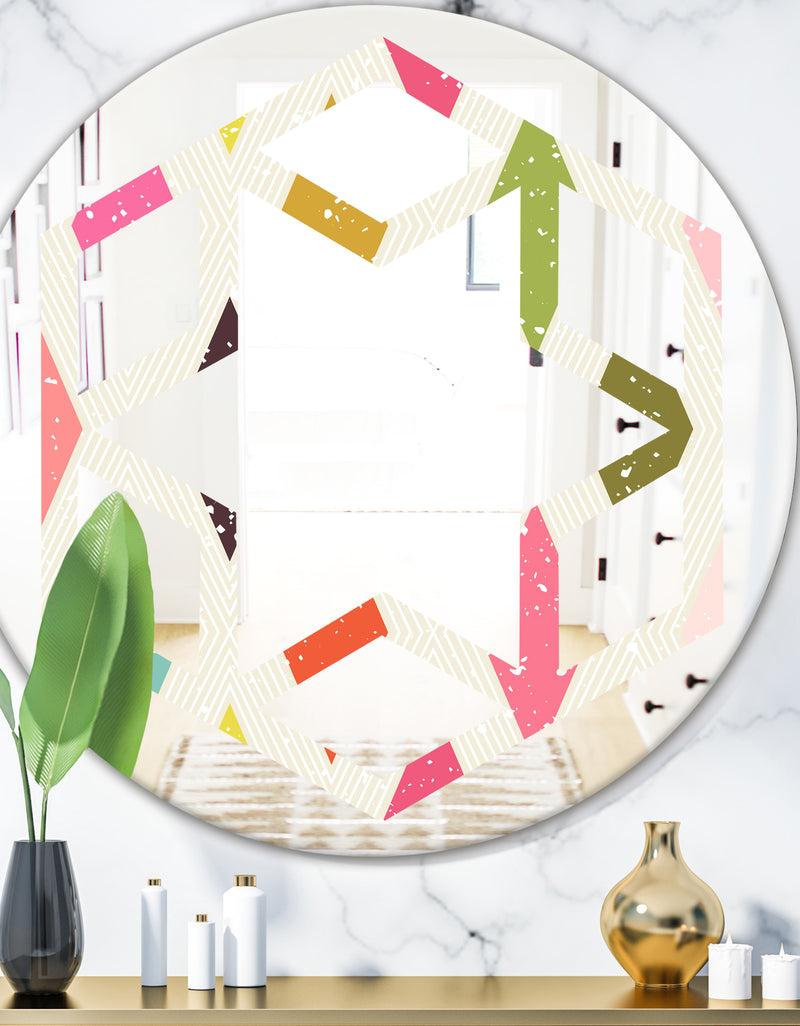 DesignQ Diamond Retro III - Modern Round or Oval Wall Mirror - Hexagon Star