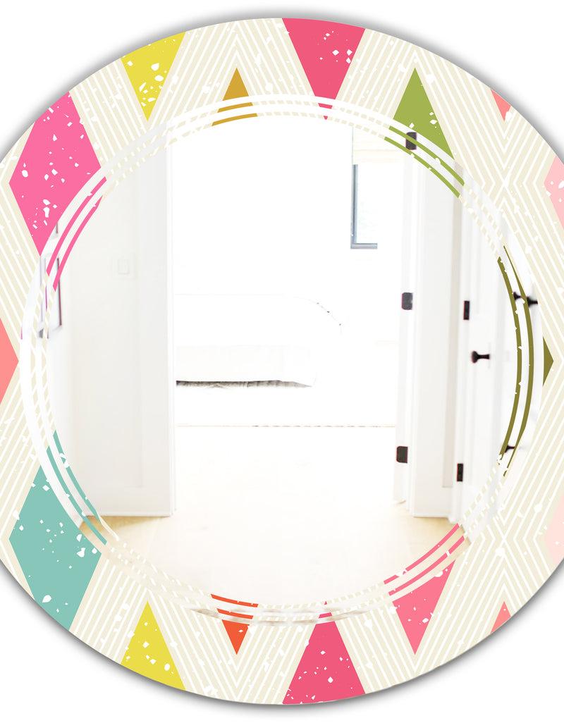 DesignQ Diamond Retro III - Modern Round Or Oval Wall Mirror - Triple C