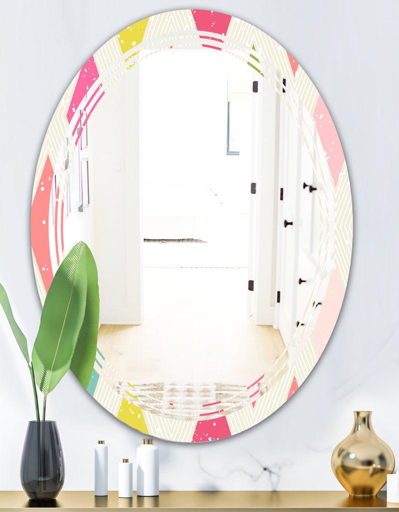 DesignQ Diamond Retro III - Modern Round Or Oval Wall Mirror - Triple C