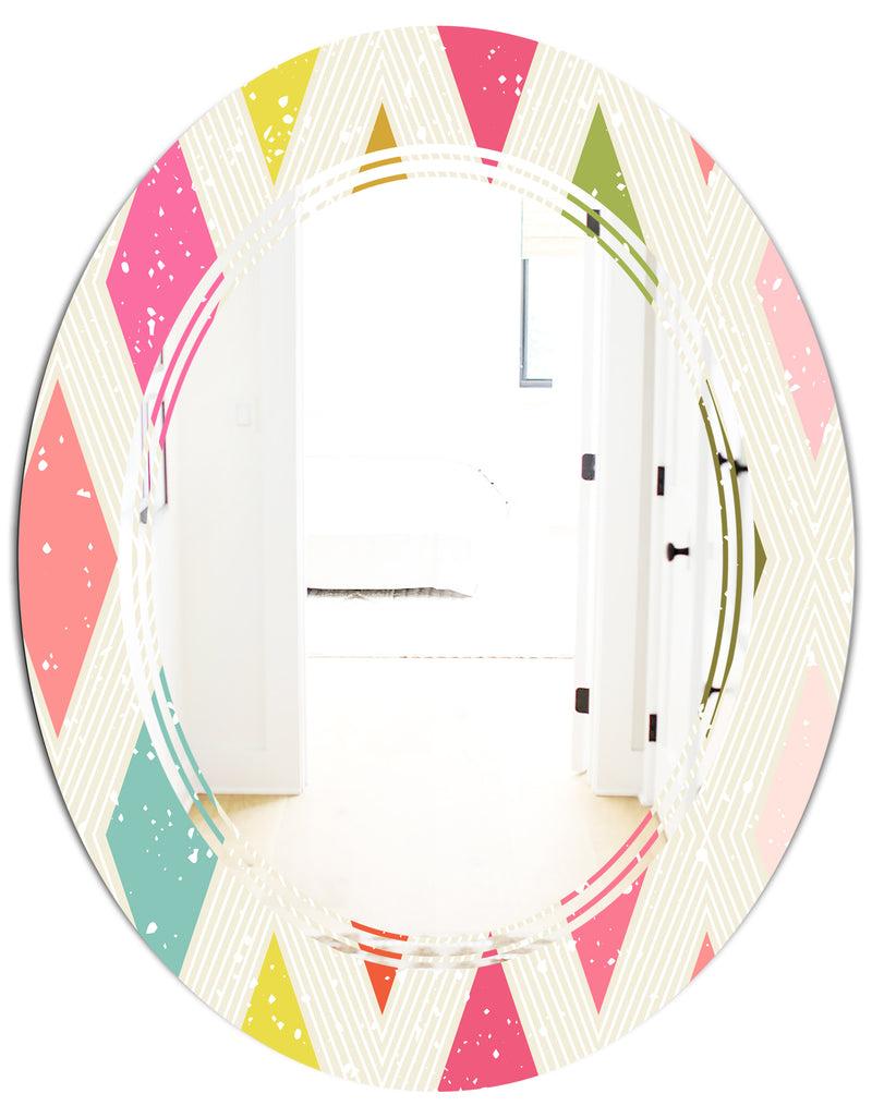 DesignQ Diamond Retro III - Modern Round Or Oval Wall Mirror - Triple C