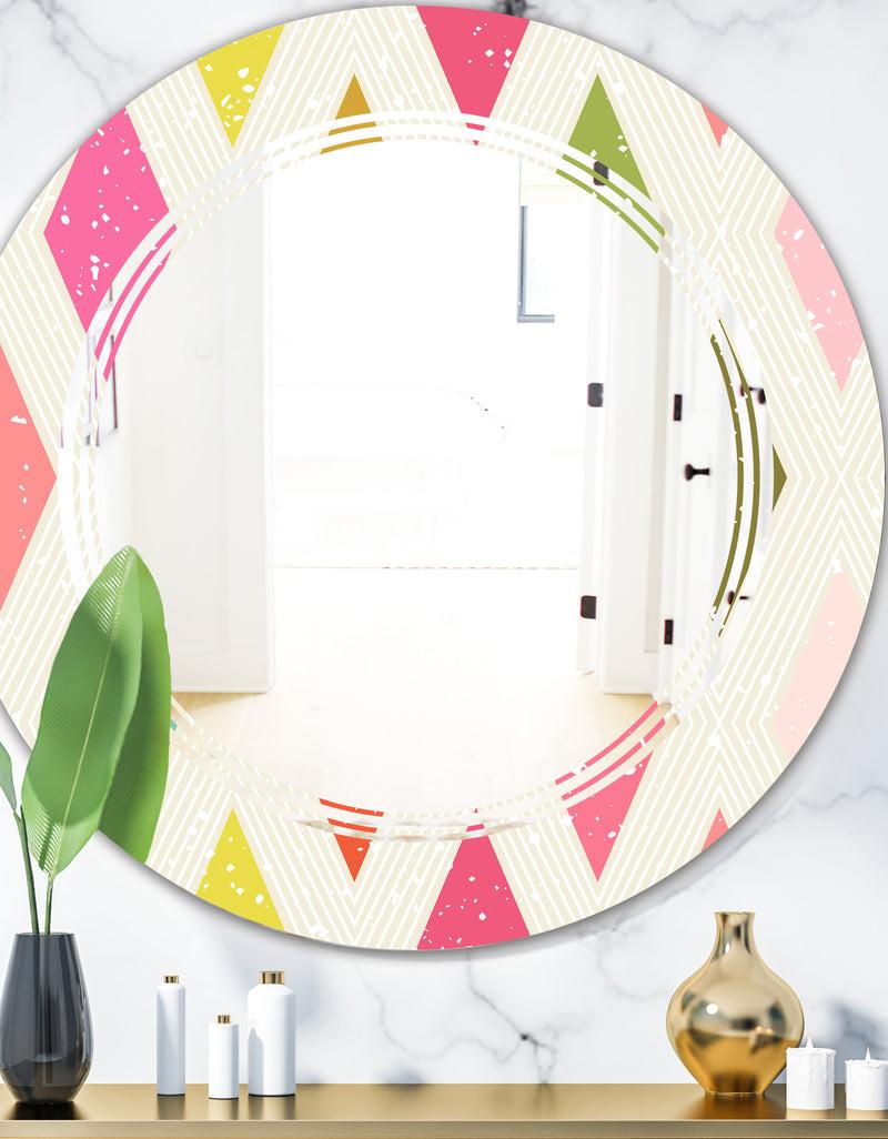 DesignQ Diamond Retro III - Modern Round or Oval Wall Mirror - Triple C