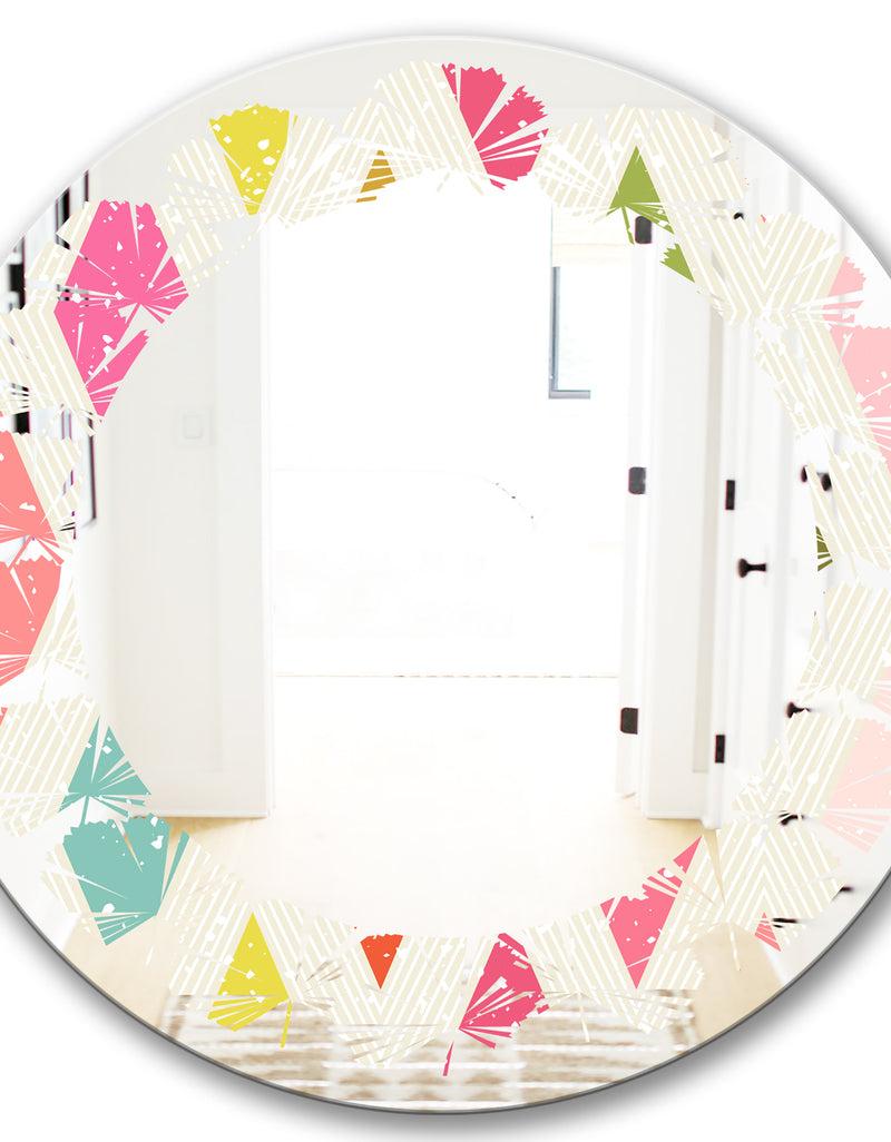 DesignQ Diamond Retro III - Modern Round Or Oval Wall Mirror - Leaves