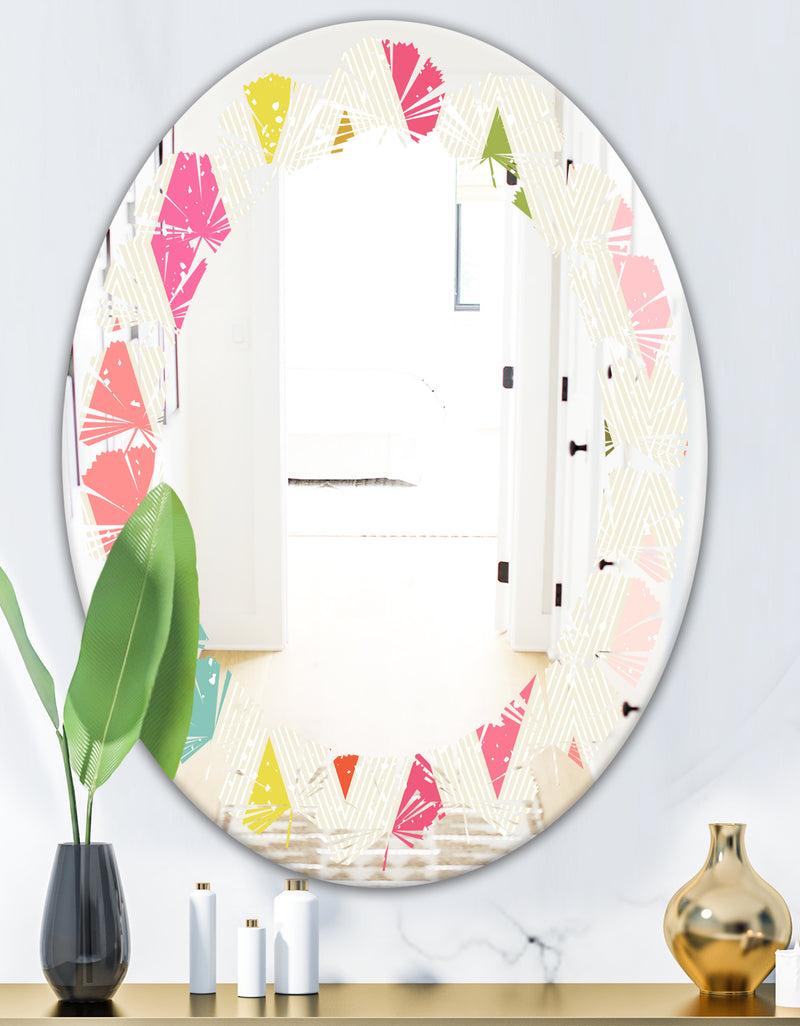 DesignQ Diamond Retro III - Modern Round Or Oval Wall Mirror - Leaves