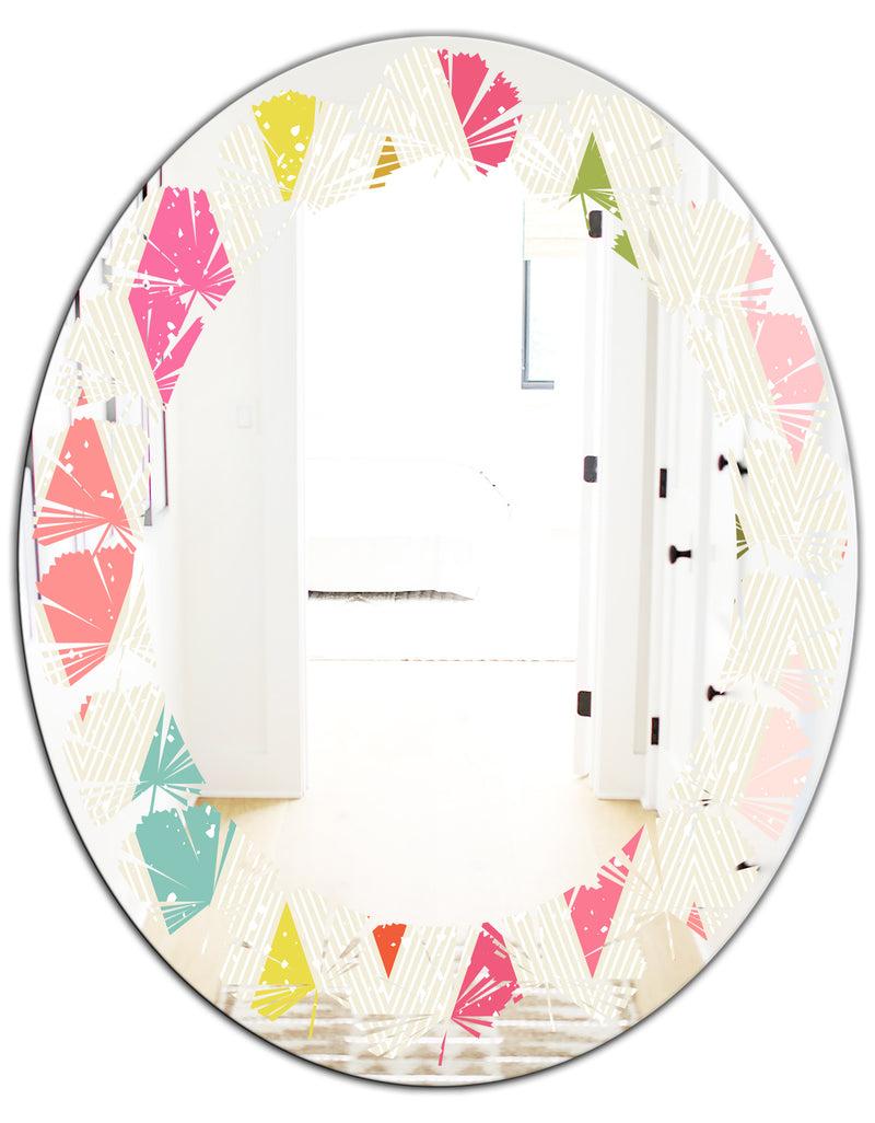 DesignQ Diamond Retro III - Modern Round Or Oval Wall Mirror - Leaves