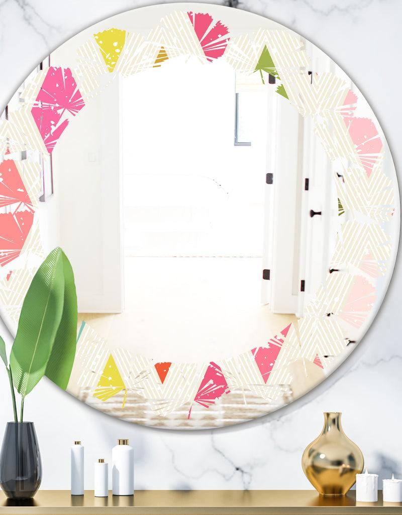 DesignQ Diamond Retro III - Modern Round or Oval Wall Mirror - Leaves