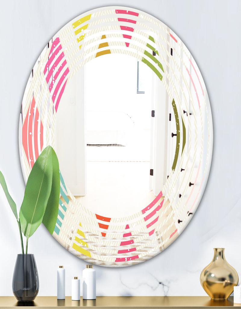 DesignQ Diamond Retro III - Modern Round Or Oval Wall Mirror - Wave