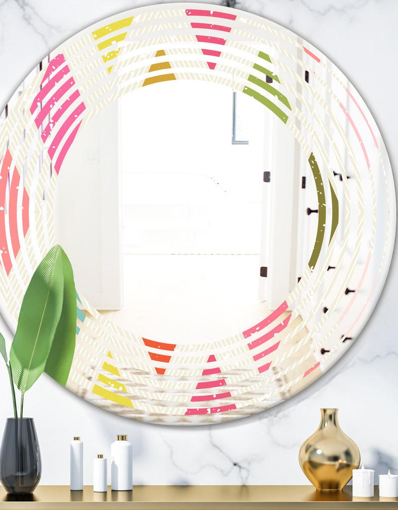 DesignQ Diamond Retro III - Modern Round or Oval Wall Mirror - Wave