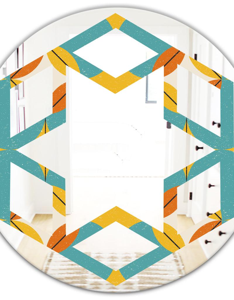 DesignQ Diamond Retro IV - Cottage Round Or Oval Wall Mirror - Hexagon Star