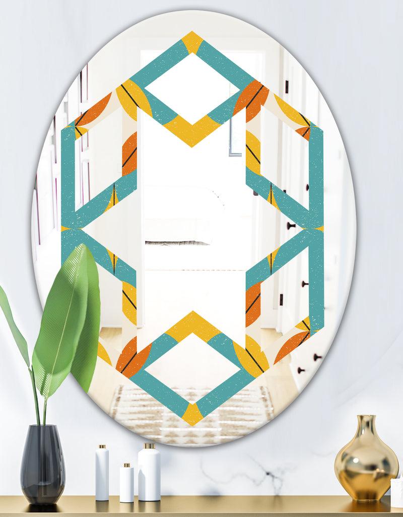 DesignQ Diamond Retro IV - Cottage Round Or Oval Wall Mirror - Hexagon Star