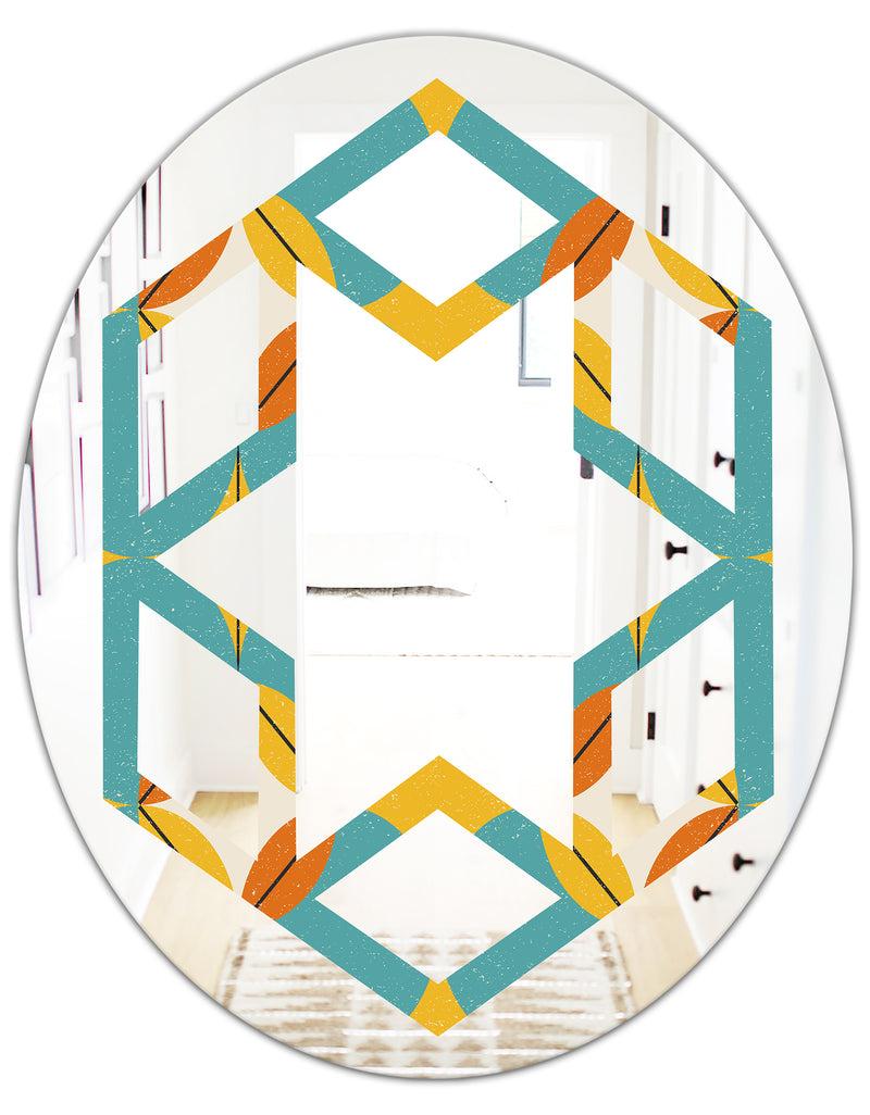 DesignQ Diamond Retro IV - Cottage Round Or Oval Wall Mirror - Hexagon Star