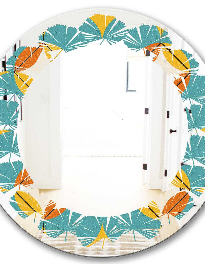 DesignQ Diamond Retro IV - Cottage Round Or Oval Wall Mirror - Leaves