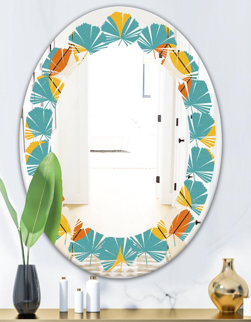DesignQ Diamond Retro IV - Cottage Round Or Oval Wall Mirror - Leaves