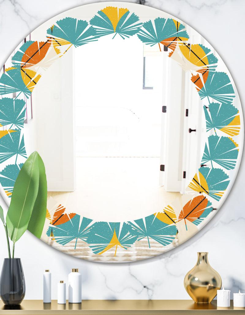 DesignQ Diamond Retro IV - Cottage Round or Oval Wall Mirror - Leaves