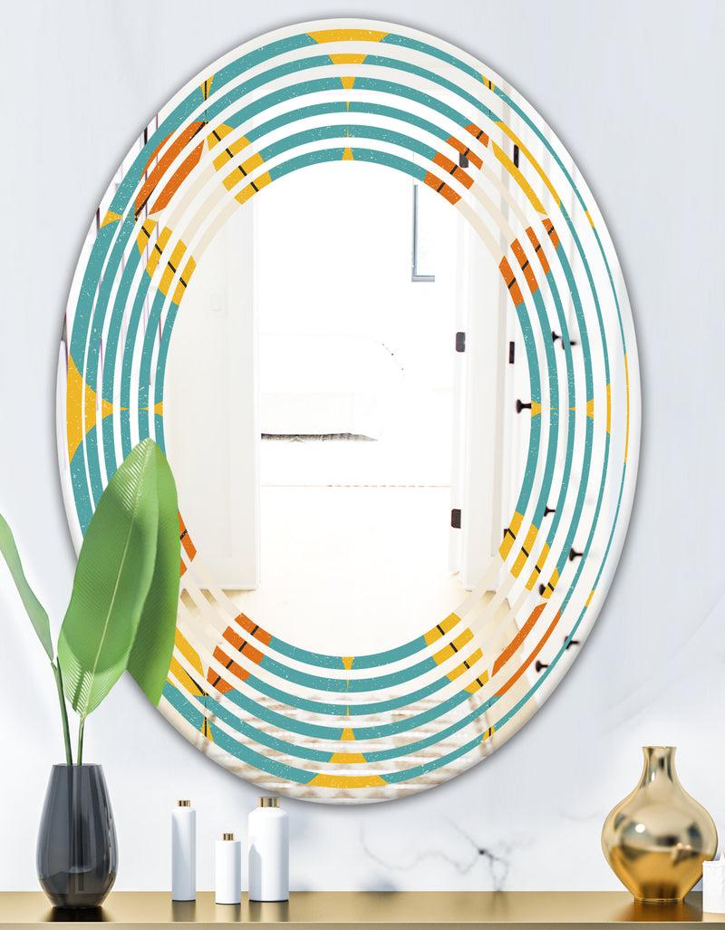 DesignQ Diamond Retro IV - Cottage Round Or Oval Wall Mirror - Wave