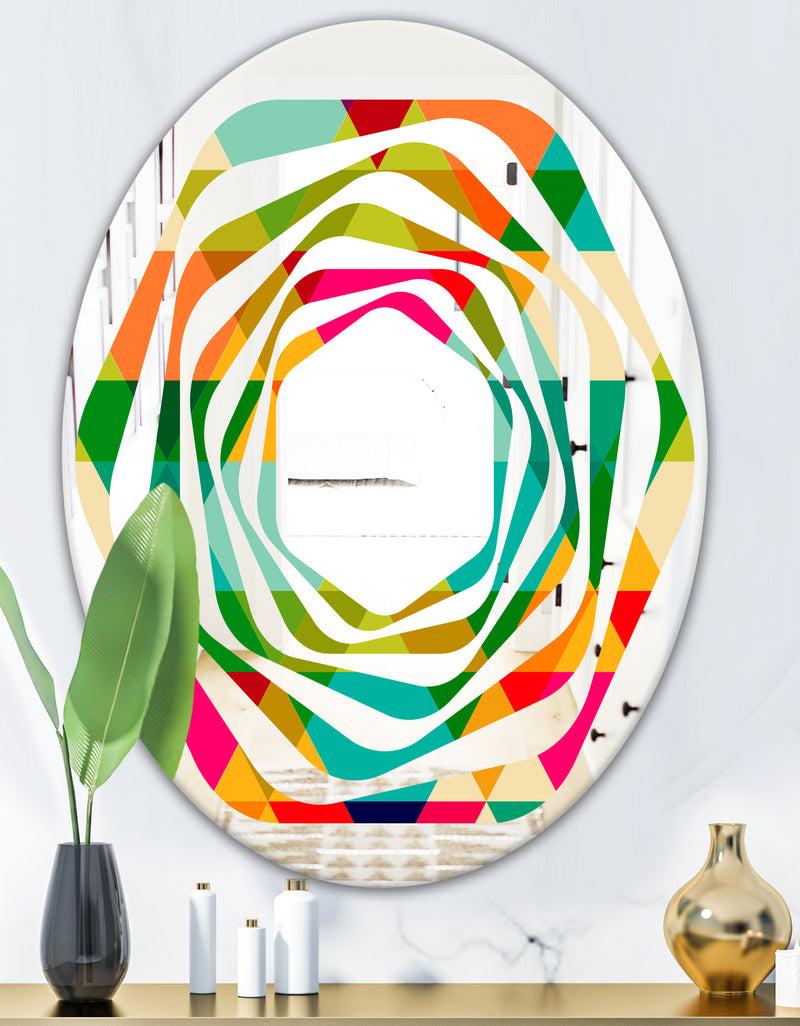 DesignQ Diamond Retro IX - Modern Round Or Oval Wall Mirror - Whirl