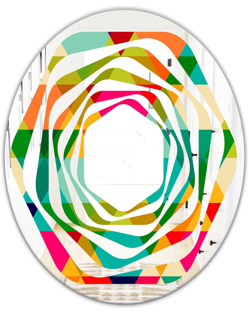 DesignQ Diamond Retro IX - Modern Round Or Oval Wall Mirror - Whirl