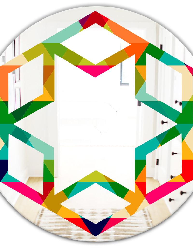 DesignQ Diamond Retro IX - Modern Round Or Oval Wall Mirror - Hexagon Star
